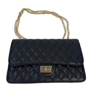 Unbranded Quilted Black Faux Leather Adjustable Chain Bag